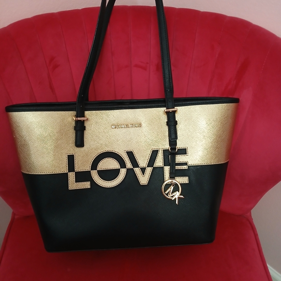 Michael Kors Handbags - Michael Kors Black and Gold Love Tote